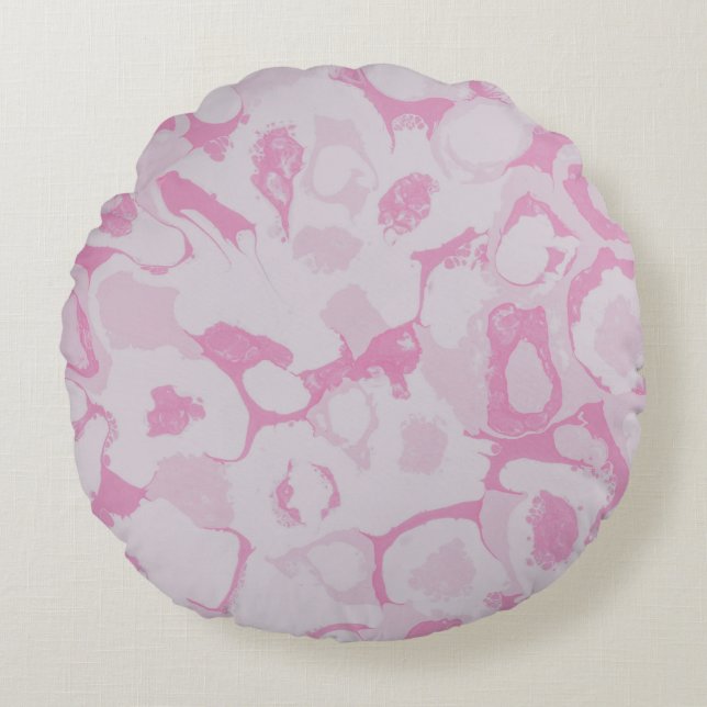 Rosa och vit blommigt rund kudde (Framsidan)