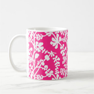 Rosa och vit Blommigt som repeterar Mönster Kaffemugg
