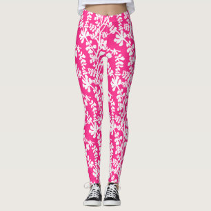 Rosa och vit Blommigt som repeterar Mönster Leggings
