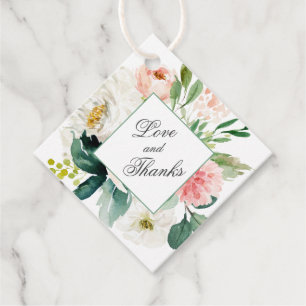 Rosa och vit Blommigt Tack Gåvor Etiketter