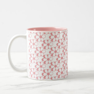 Rosa och vit blommönster på vit tvåtons kaffekopp