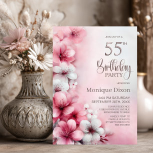 Rosa och vit blomster 55-årsfest inbjudningar