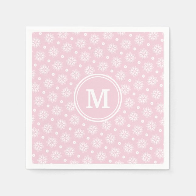 Rosa och vit blomsterdesign  pappersservett (Framsidan)