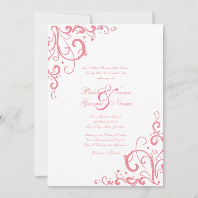 Rosa och vit blomsterinbjudan inbjudningar (Framsida)