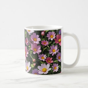 Rosa och vit blomsterträdgård kaffemugg