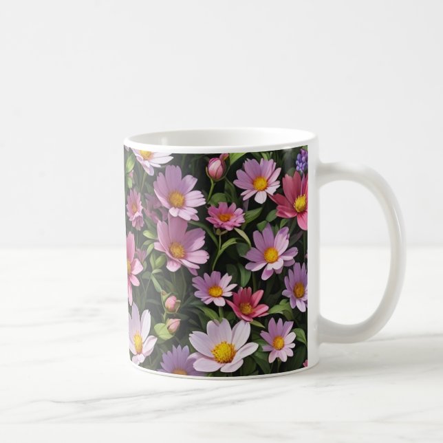 Rosa och vit blomsterträdgård kaffemugg (Höger)