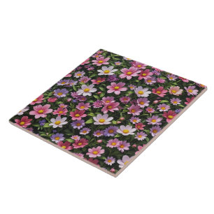 Rosa och vit blomsterträdgård kakelplatta
