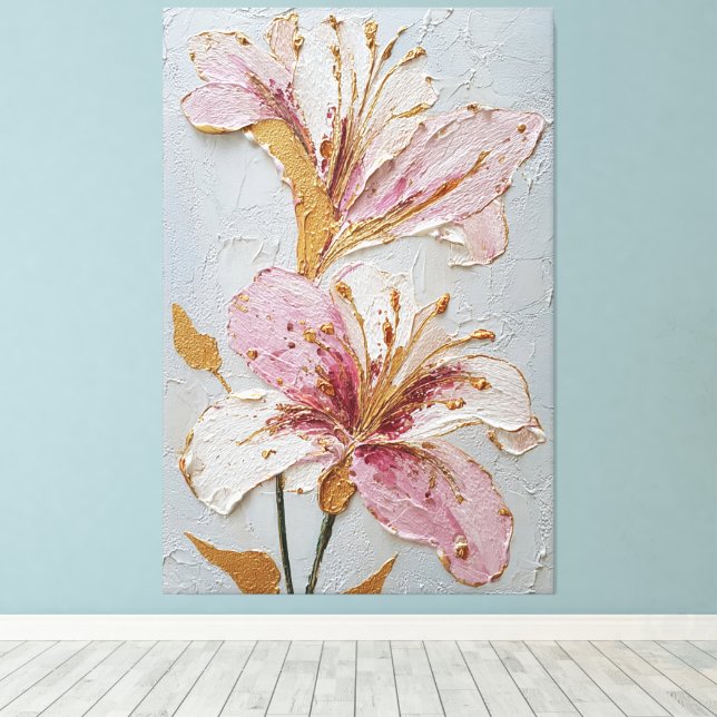 Rosa och vit blomstextur Abstrakt väggkonst Canvastryck (Insitu (trägolv))