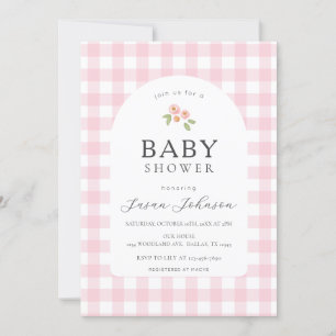 Rosa och vit buffalo-kontroll Play Baby Shower Inbjudningar