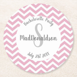 Rosa och vit chevron-monogram-fest underlägg papper rund