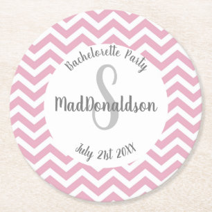 Rosa och vit chevron-monogram-fest underlägg papper rund