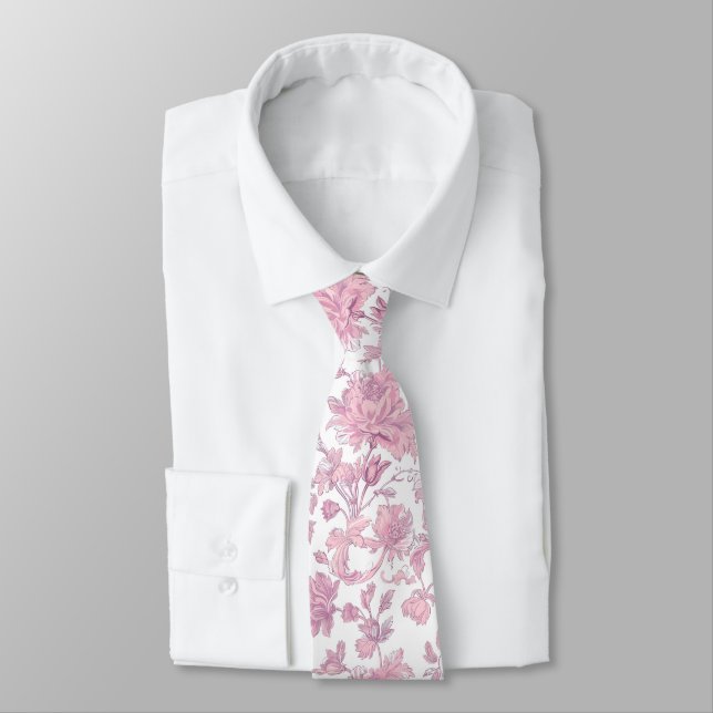 Rosa och vit chinoiserie blom-  slips (Bunden)