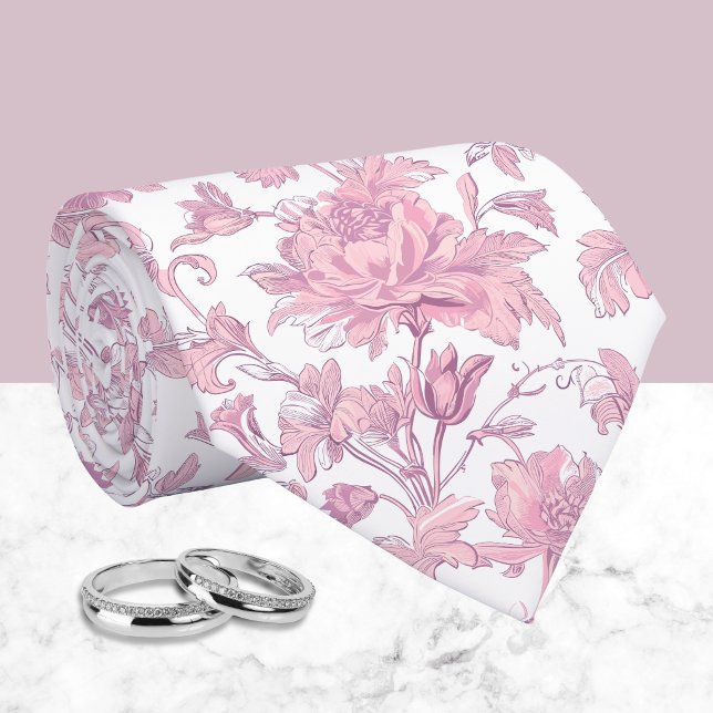 Rosa och vit chinoiserie blomster  slips (Skapare uppladdad)
