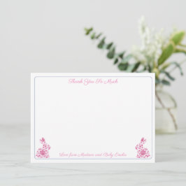 Rosa och vit chinoiserie kanin flicka baby shower tack kort