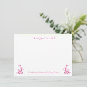 Rosa och vit chinoiserie kanin flicka baby shower tack kort