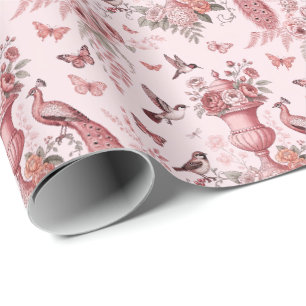 Rosa och vit chinoiserie toile-mönster presentpapper