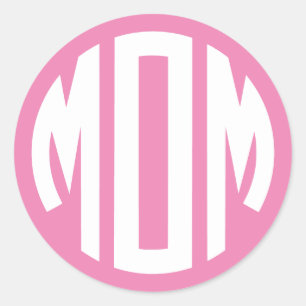 Rosa och vit cirkelmonogram MAMMA Runt Klistermärke