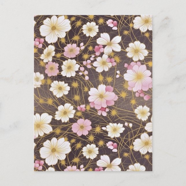 Rosa och vit Cosmos Chiyogami Vykort (Framsida)