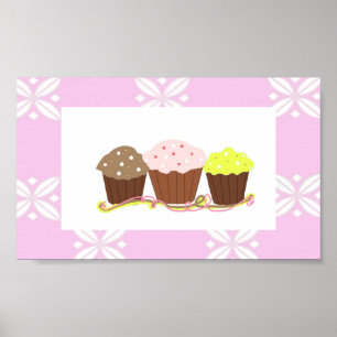 Rosa och vit cupcake-design poster