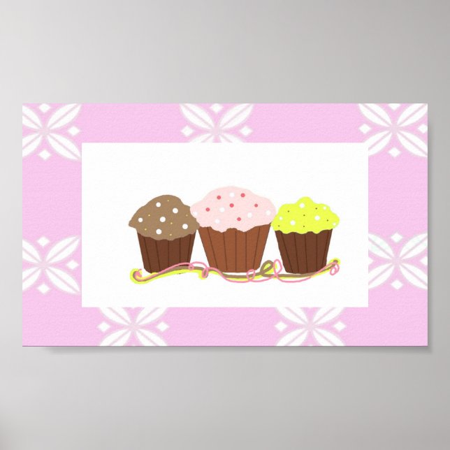 Rosa och vit cupcake-design poster (Framsidan)