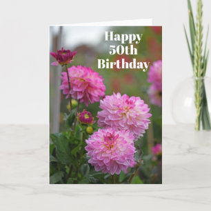 Rosa och vit Dahlia Flower Lycklig 50:e födelsedag Tack Kort