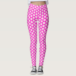Rosa och vit Daisy Flower Mönster Leggings