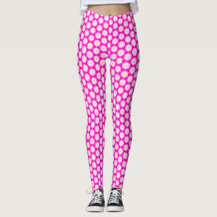Rosa och vit Daisy Flower Mönster Leggings