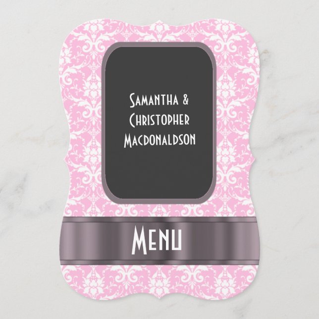Rosa och vit dämpare, formell bröllop-meny meny (Framsida)