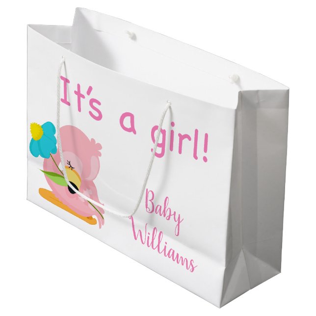 Rosa och vit Det är en Girl Flamingo (Framsidan Vinklad)