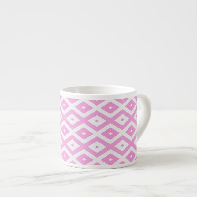 Rosa och vit diamant mönster espressomugg (Framsida höger)