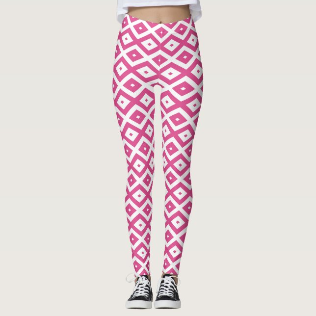 Rosa och vit diamant mönster leggings (Framsida)