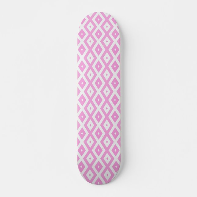 Rosa och vit diamant mönster mini skateboard bräda 18,5 cm (Framsida)