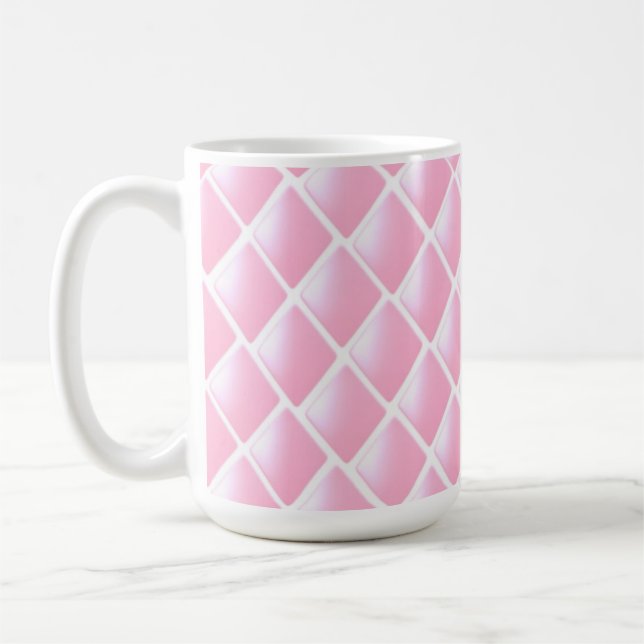 Rosa och vit diamantdesign kaffemugg (Vänster)