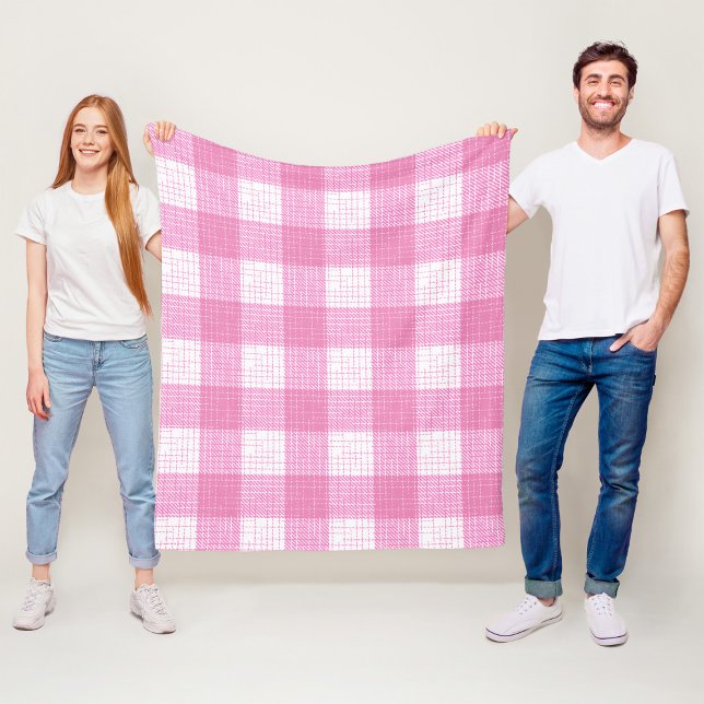 Rosa och vit djärv rutig playoutdesign  fleecefilt (Skapare uppladdad)