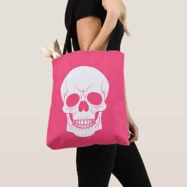 Rosa och vit dödskallehuvud kuslig Halloween Tygkasse
