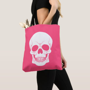 Rosa och vit dödskallehuvud kuslig Halloween Tygkasse