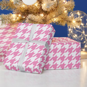 Rosa och vit dogtooth mönster jul presentpapper