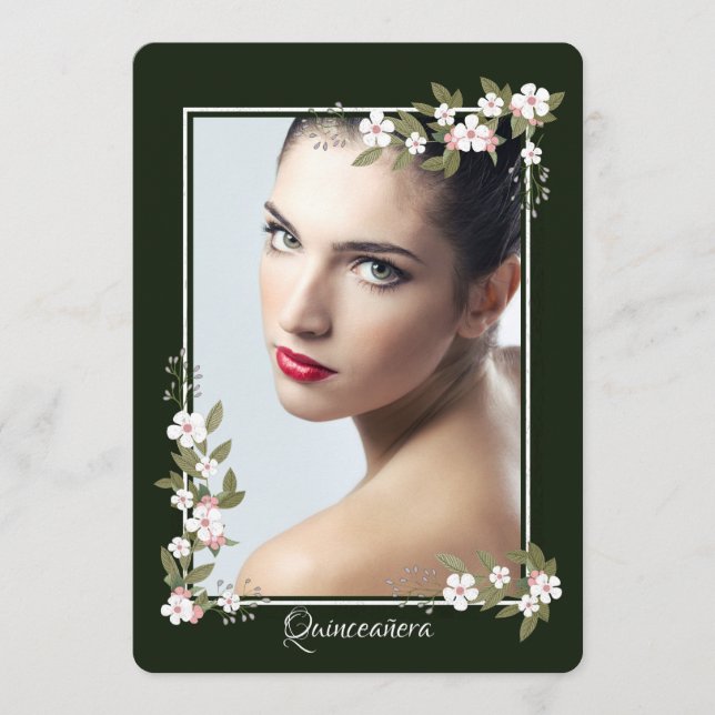 Rosa och vit Dogwood Quinceañera-inbjudan Inbjudningar (Framsida)