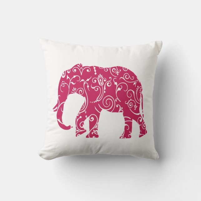 Rosa och vit elefant dekorativ kudde (Framsida)