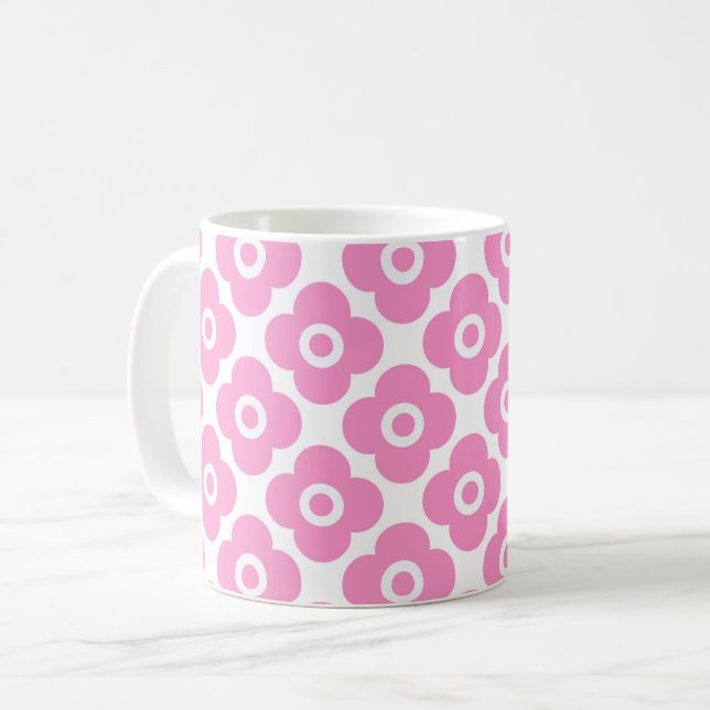 Rosa och vit enkel blommig mönster kaffemugg (Framsida vänster)