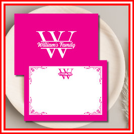 Rosa och Vit | Enkel familjenamnsmonogram Anteckningskort