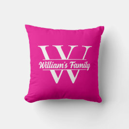Rosa och Vit | Enkel familjenamnsmonogram Kudde