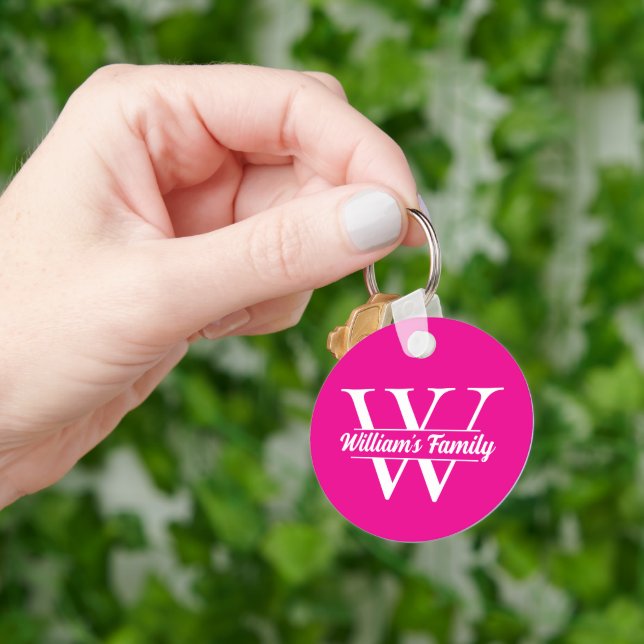 Rosa och Vit | Enkel familjenamnsmonogram  Nyckelring (Hand)