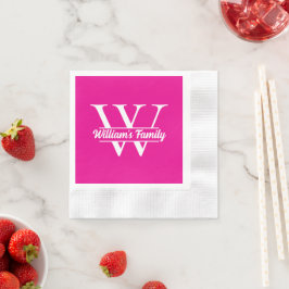 Rosa och Vit | Enkel familjenamnsmonogram Pappersservett