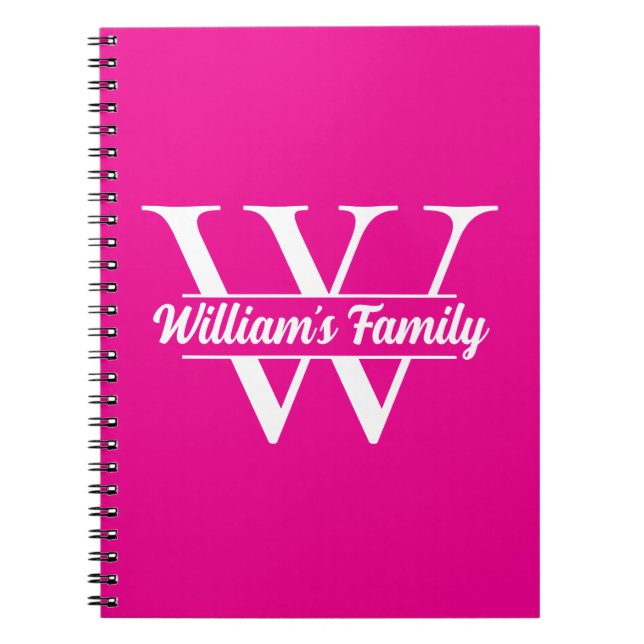 Rosa och vit | Enkel familjens Namn Monogram Anteckningsbok (Framsidan)