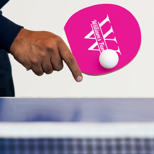 Rosa och vit | Enkel familjens Namn Monogram Pingisracket (Insitu)