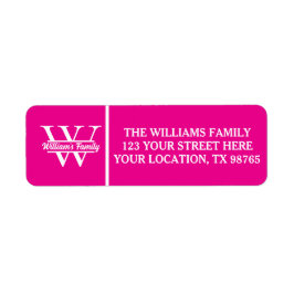 Rosa och vit | Enkel familjens Namn Monogram Returadress Etikett