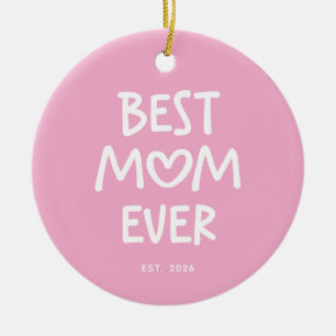 Rosa och vit fantasifull hjärta Bästa mamma någons Julgransprydnad Keramik