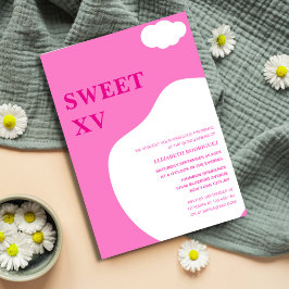 rosa och vit, färgstark, unik quinceañera inbjudningar