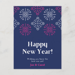 Rosa och vit Fireworks Gott nytt år Vykort